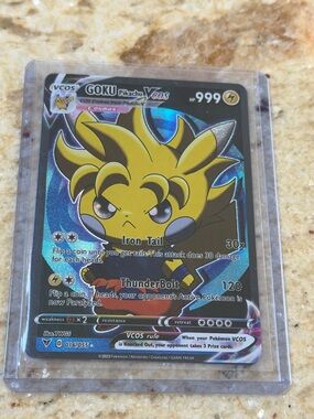 Pokemon Goku Pikachu V GCOS Holographic Card - Yellow & Blue